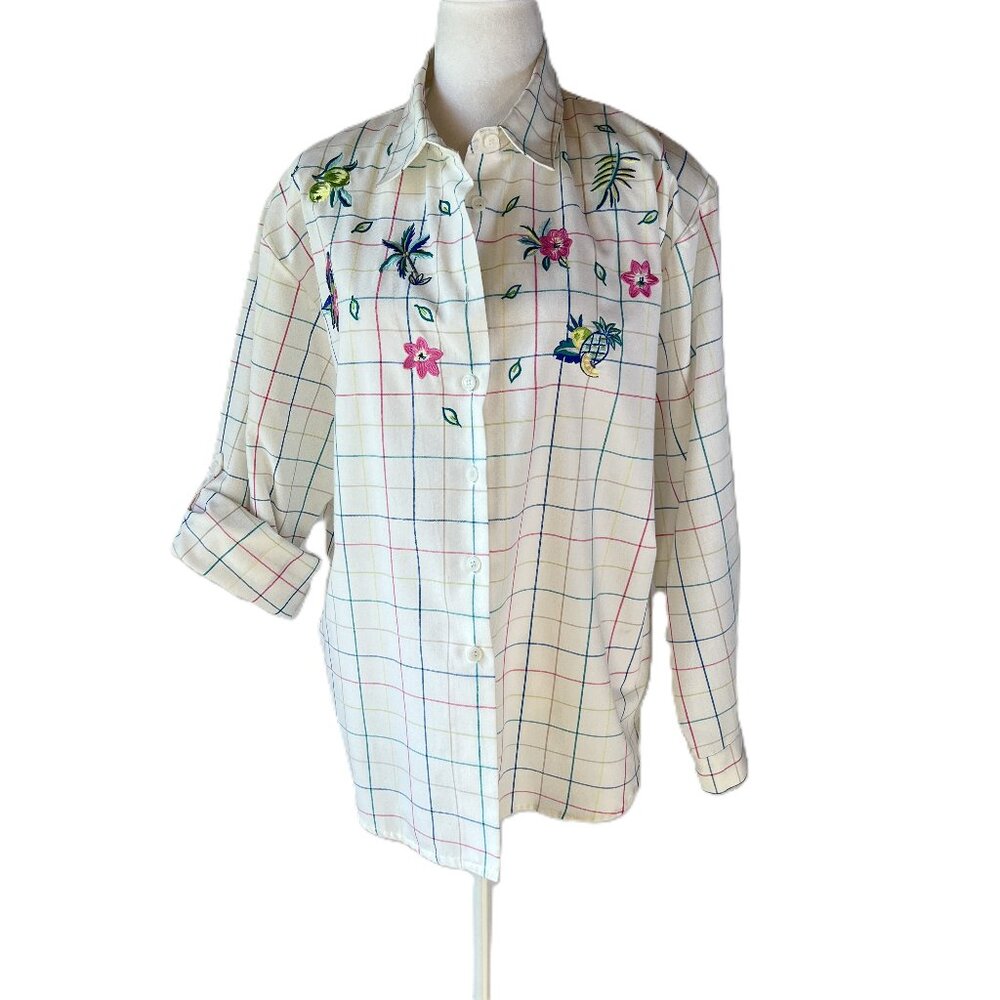 Vintage Napa Valley Plaid Embroidered Blouse - Size Large Grandma-core Aesthetic